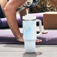 Polynesian Tiare Monstera Baby Blue Tumbler With Handle Liquid Style LT01 - Polynesian Pride