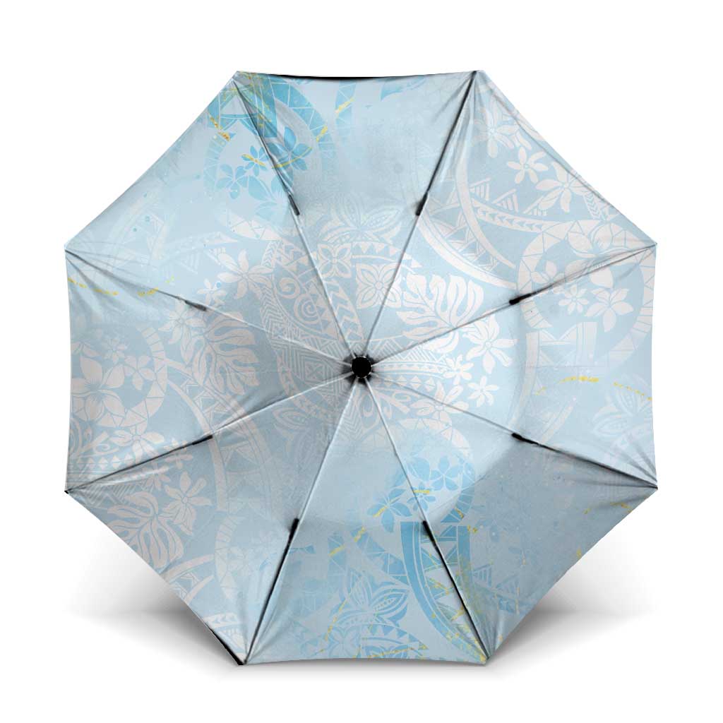 Polynesian Tiare Monstera Baby Blue Umbrella Liquid Style LT01 One Size Folded 11.42 inch Opened Diameter 37.4 inch Blue - Polynesian Pride