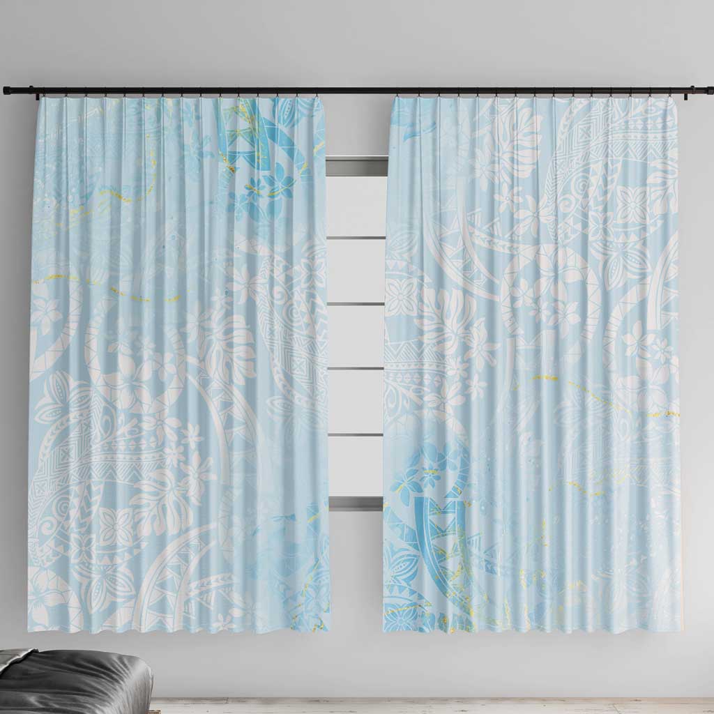 Polynesian Tiare Monstera Baby Blue Window Curtain Liquid Style LT01 With Hooks Blue - Polynesian Pride