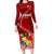 Tonga Rugby Long Sleeve Bodycon Dress Tongan Ngatu Pattern White Version LT01 Long Dress Red - Polynesian Pride