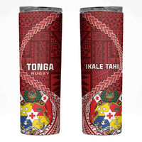 Tonga Rugby Skinny Tumbler Tongan Ngatu Pattern White Version LT01 Red - Polynesian Pride