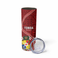 Tonga Rugby Skinny Tumbler Tongan Ngatu Pattern White Version LT01 - Polynesian Pride