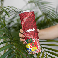 Tonga Rugby Skinny Tumbler Tongan Ngatu Pattern White Version LT01 - Polynesian Pride