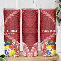 Tonga Rugby Skinny Tumbler Tongan Ngatu Pattern White Version LT01 - Polynesian Pride