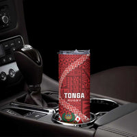 Tonga Rugby Skinny Tumbler Tongan Ngatu Pattern White Version LT01 - Polynesian Pride