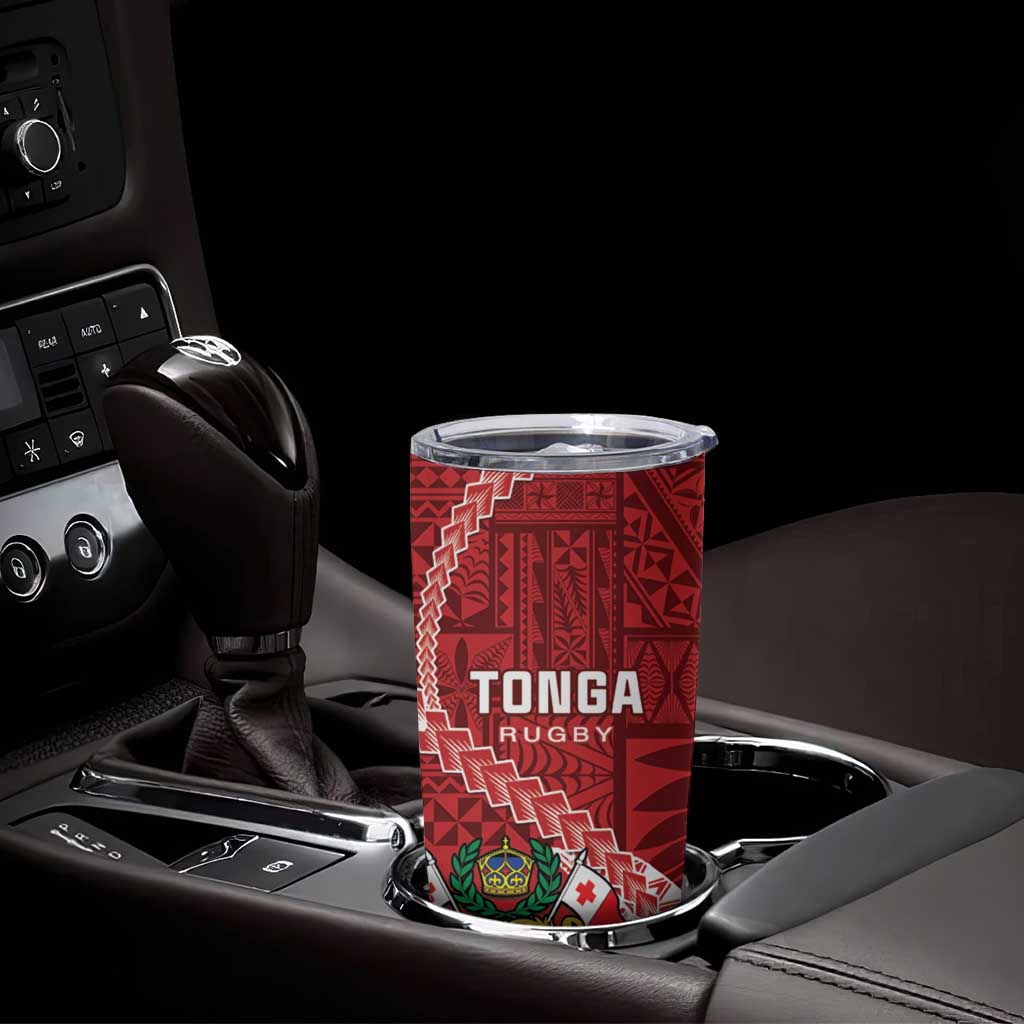 Tonga Rugby Tumbler Cup Tongan Ngatu Pattern White Version LT01 - Polynesian Pride