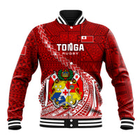 Custom Tonga Rugby Baseball Jacket Tongan Ngatu Pattern White Version LT01 Unisex Red - Polynesian Pride