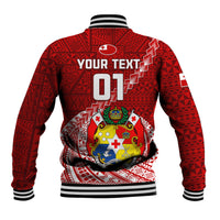 Custom Tonga Rugby Baseball Jacket Tongan Ngatu Pattern White Version LT01 - Polynesian Pride