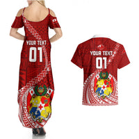 Custom Tonga Rugby Couples Matching Summer Maxi Dress and Hawaiian Shirt Tongan Ngatu Pattern White Version LT01 - Polynesian Pride
