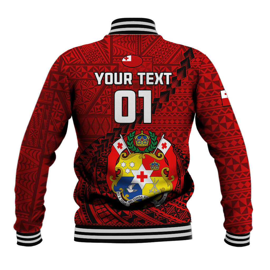 Custom Tonga Rugby Baseball Jacket Tongan Ngatu Pattern Black Version LT01 - Polynesian Pride