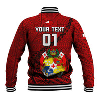 Custom Tonga Rugby Baseball Jacket Tongan Ngatu Pattern Black Version LT01 - Polynesian Pride