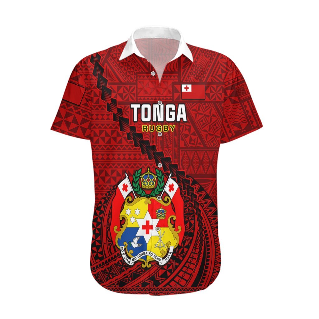 Custom Tonga Rugby Hawaiian Shirt Tongan Ngatu Pattern Black Version LT01 Red - Polynesian Pride
