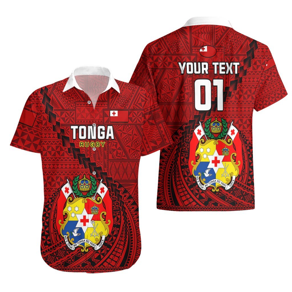 Custom Tonga Rugby Hawaiian Shirt Tongan Ngatu Pattern Black Version LT01 - Polynesian Pride