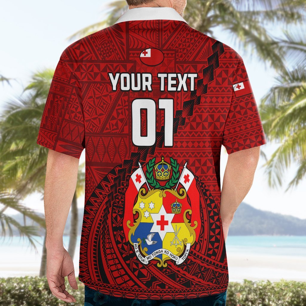 Custom Tonga Rugby Hawaiian Shirt Tongan Ngatu Pattern Black Version LT01 - Polynesian Pride