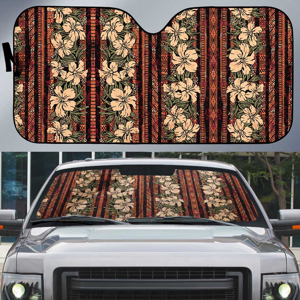 Hawaii Hibiscus Auto Sun Shade Retro Style LT01 Brown - Polynesian Pride