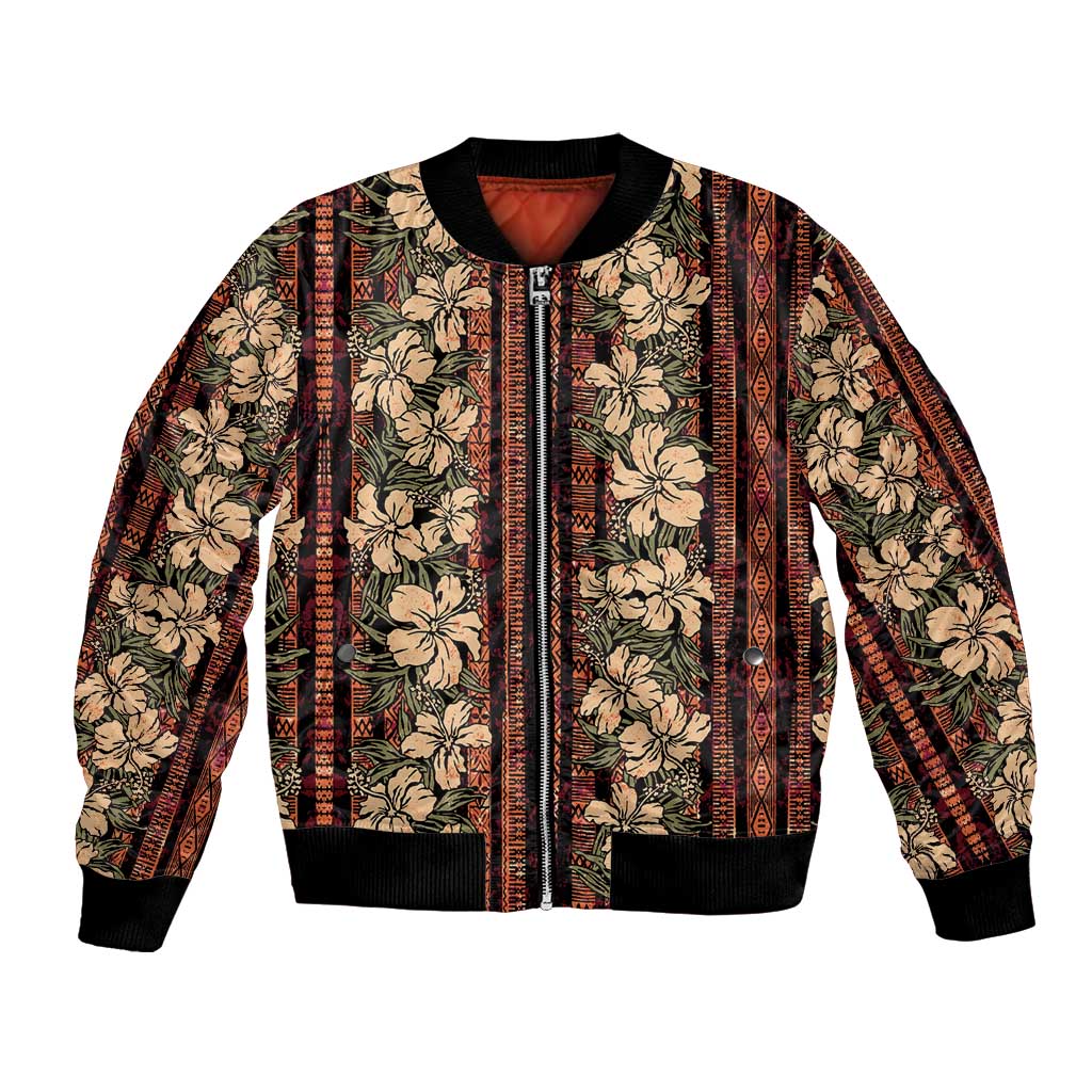 Hawaii Hibiscus Bomber Jacket Retro Style LT01 Unisex Brown - Polynesian Pride