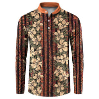 Hawaii Hibiscus Button Sweatshirt Retro Style LT01 Brown - Polynesian Pride
