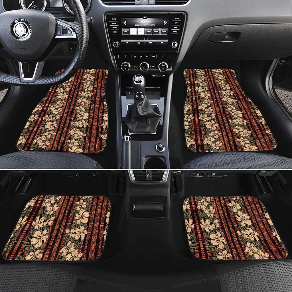 Hawaii Hibiscus Car Mats Retro Style LT01 Set 4pcs Brown - Polynesian Pride