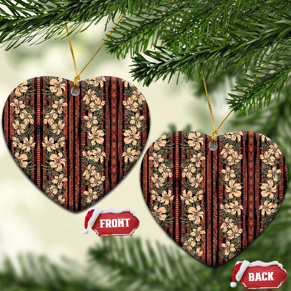 Hawaii Hibiscus Ceramic Ornament Retro Style LT01 Heart Brown - Polynesian Pride