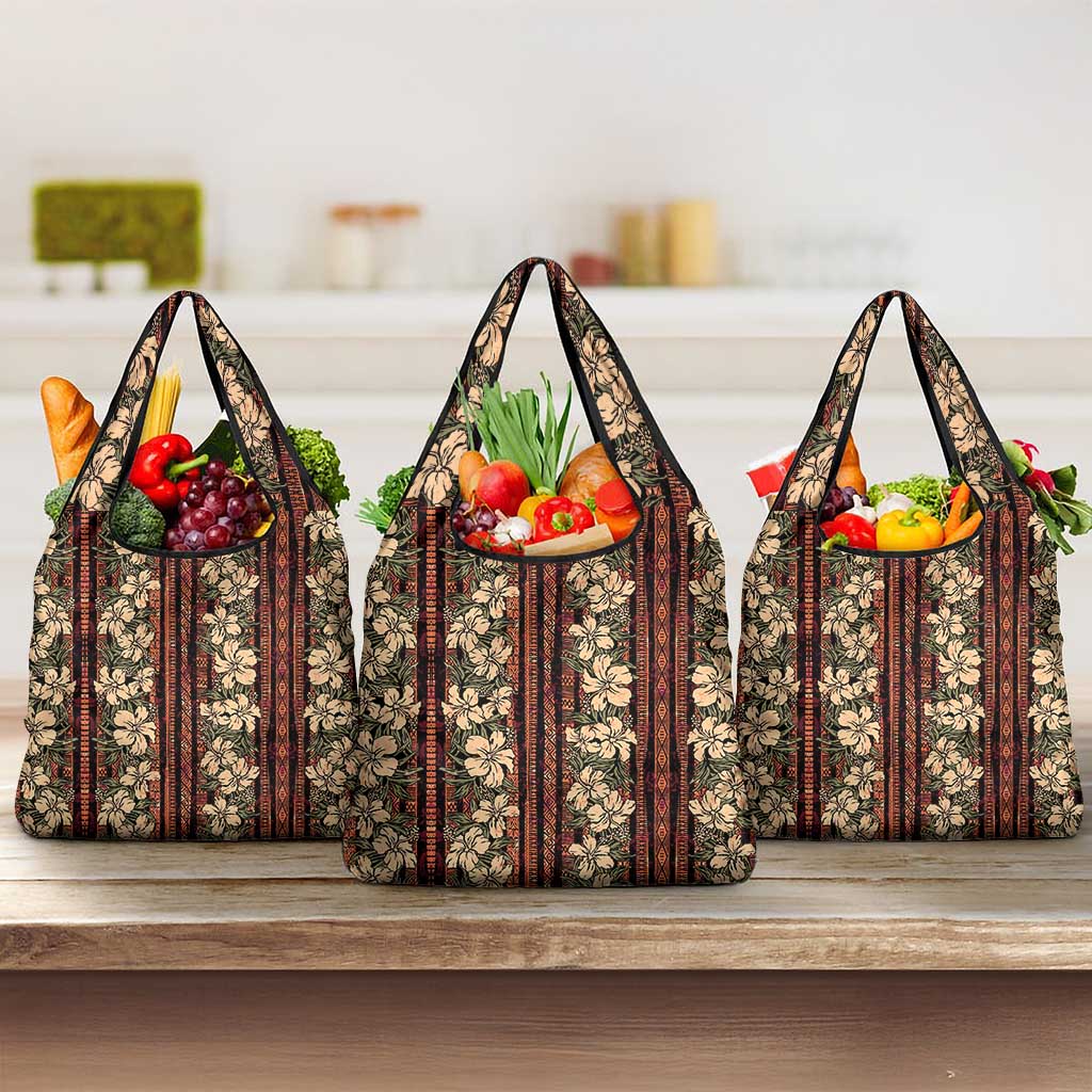 Hawaii Hibiscus Grocery Bag Retro Style LT01 3-pack One Size Brown - Polynesian Pride