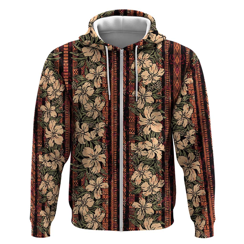 Hawaii Hibiscus Hoodie Retro Style LT01 Zip Hoodie Brown - Polynesian Pride