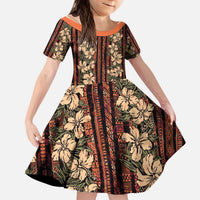 Hawaii Hibiscus Kid Short Sleeve Dress Retro Style LT01 KID Brown - Polynesian Pride