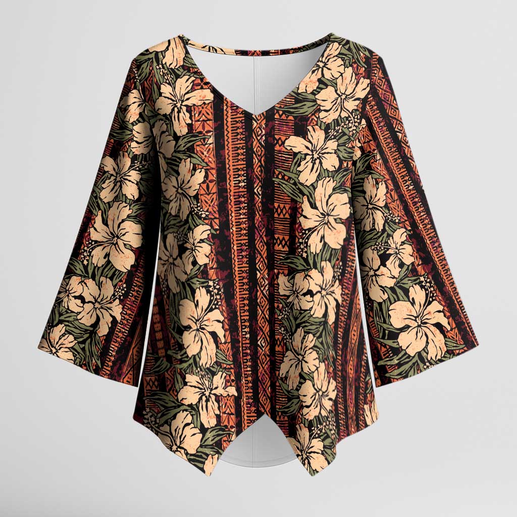Hawaii Hibiscus Kimono Sleeve Blouse Retro Style LT01 Female Brown - Polynesian Pride