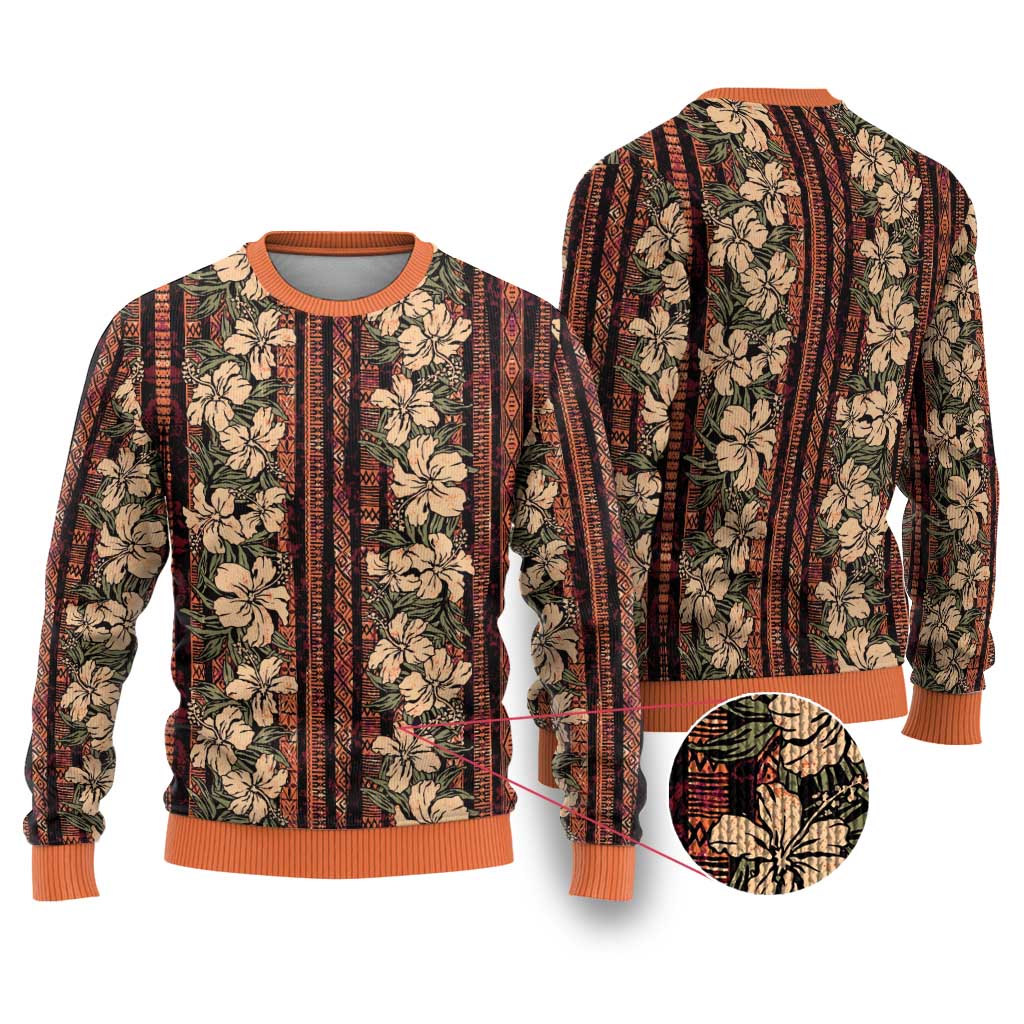 Hawaii Hibiscus Ugly Christmas Sweater Retro Style LT01 Brown - Polynesian Pride