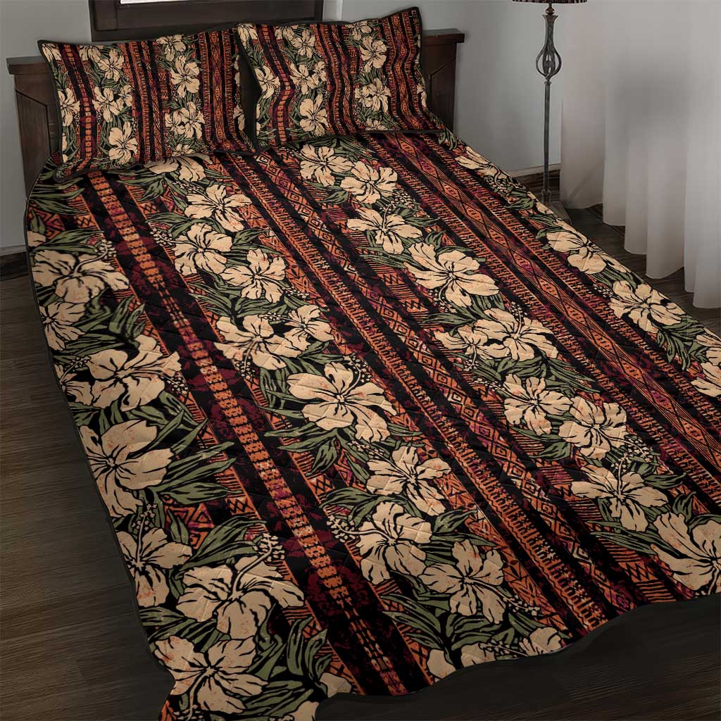 Hawaii Hibiscus Quilt Bed Set Retro Style LT01 Brown - Polynesian Pride