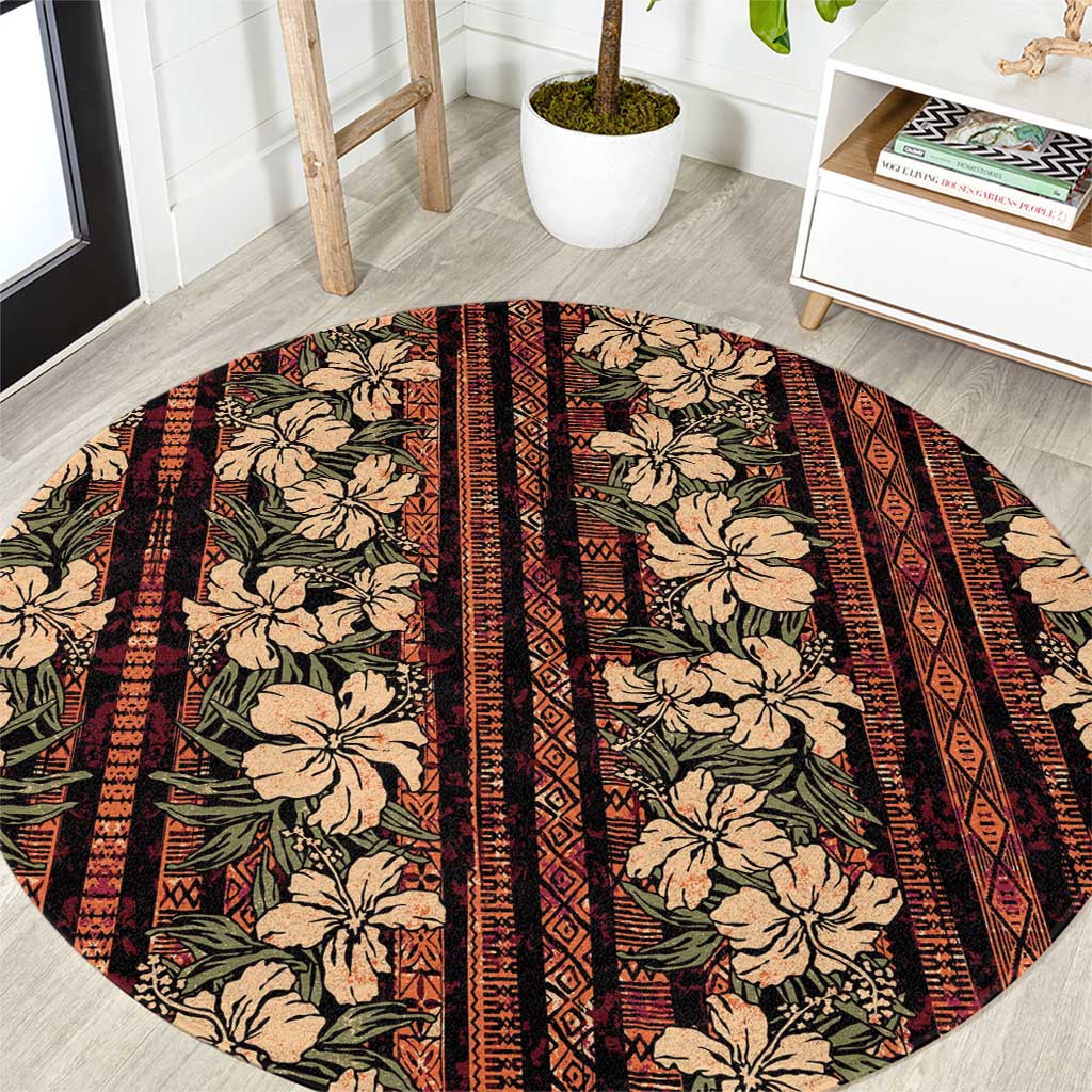 Hawaii Hibiscus Round Carpet Retro Style LT01 Brown - Polynesian Pride