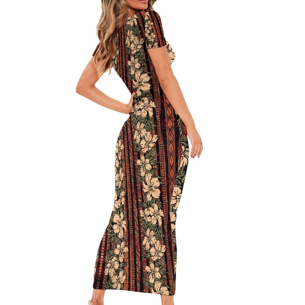 Hawaii Hibiscus Short Sleeve Bodycon Dress Retro Style LT01 - Polynesian Pride