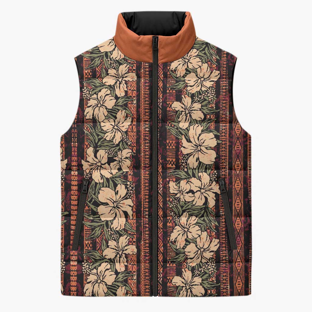 Hawaii Hibiscus Sleeveless Puffer Jacket Retro Style LT01 Unisex Brown - Polynesian Pride