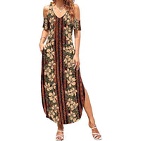 Hawaii Hibiscus Summer Maxi Dress Retro Style LT01 Women Brown - Polynesian Pride