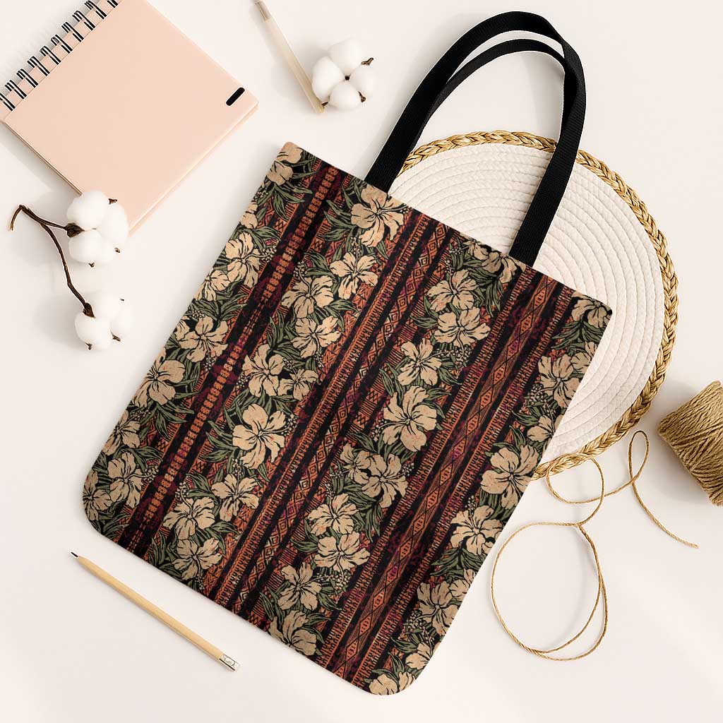 Hawaii Hibiscus Tote Bag Retro Style LT01 Black Strap One Size Brown - Polynesian Pride