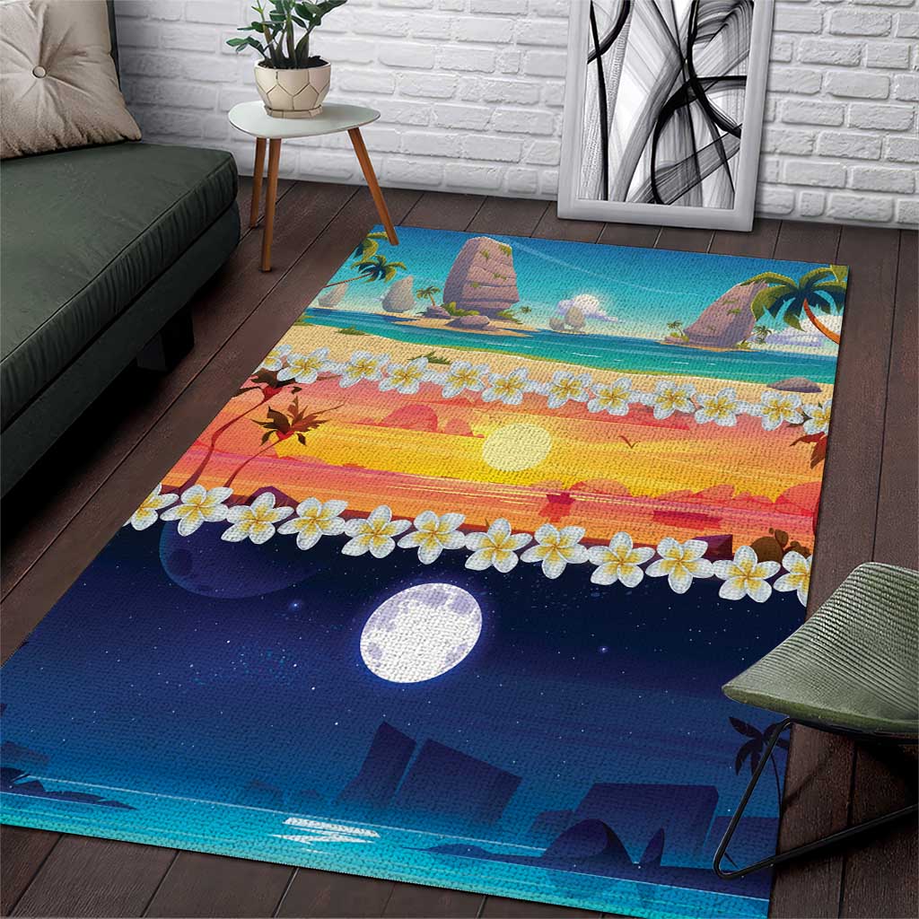 Hawaii Beach Landscape Time-Lapse Area Rug Tropical Plumeria Flowers LT01 Multicolor - Polynesian Pride