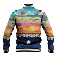Hawaii Beach Landscape Time-Lapse Baseball Jacket Tropical Plumeria Flowers LT01 - Polynesian Pride
