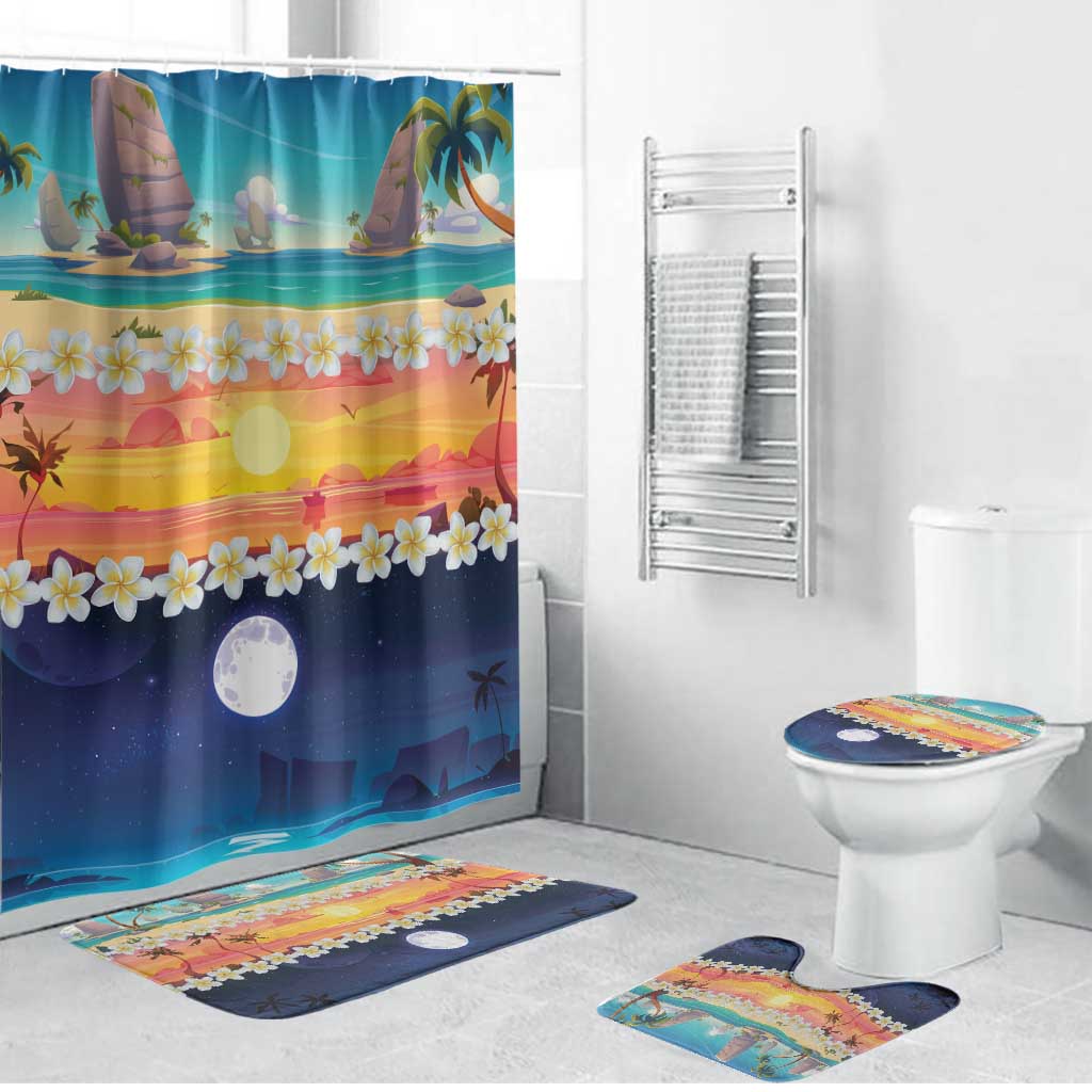 Hawaii Beach Landscape Time-Lapse Bathroom Set Tropical Plumeria Flowers LT01 Bathroom Set (4 pcs) Multicolor - Polynesian Pride