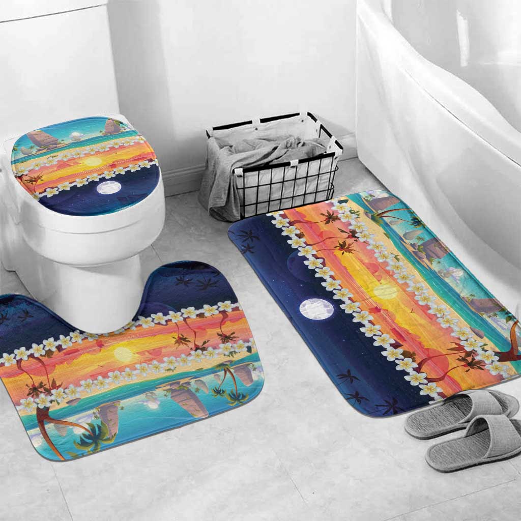 Hawaii Beach Landscape Time-Lapse Bathroom Set Tropical Plumeria Flowers LT01 Mat Set Only (3 pcs) One Size Multicolor - Polynesian Pride