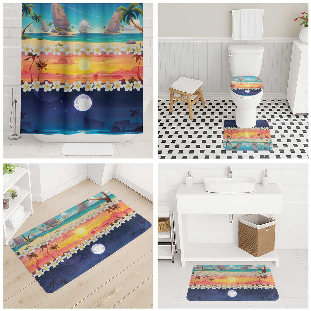 Hawaii Beach Landscape Time-Lapse Bathroom Set Tropical Plumeria Flowers LT01 - Polynesian Pride