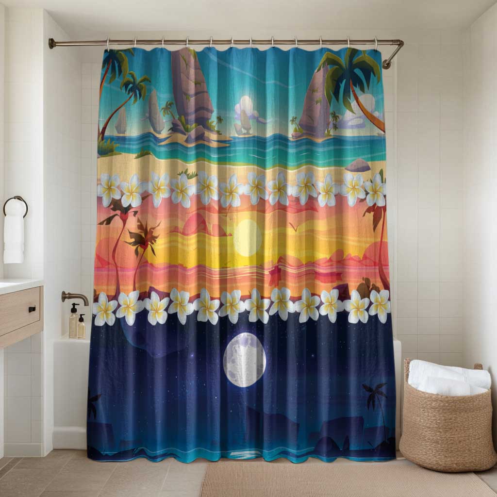 Hawaii Beach Landscape Time-Lapse Bathroom Set Tropical Plumeria Flowers LT01 Shower Curtain Only Multicolor - Polynesian Pride