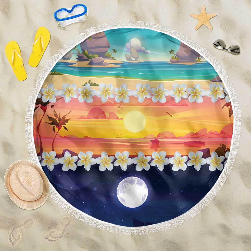 Hawaii Beach Landscape Time-Lapse Beach Blanket Tropical Plumeria Flowers LT01 One Size 150cm Multicolor - Polynesian Pride