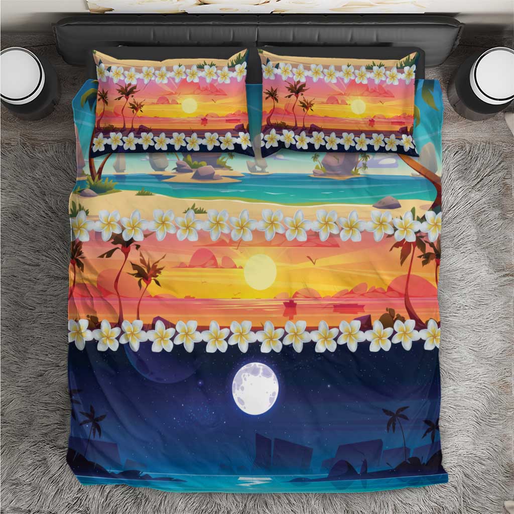 Hawaii Beach Landscape Time-Lapse Bedding Set Tropical Plumeria Flowers LT01 Multicolor - Polynesian Pride