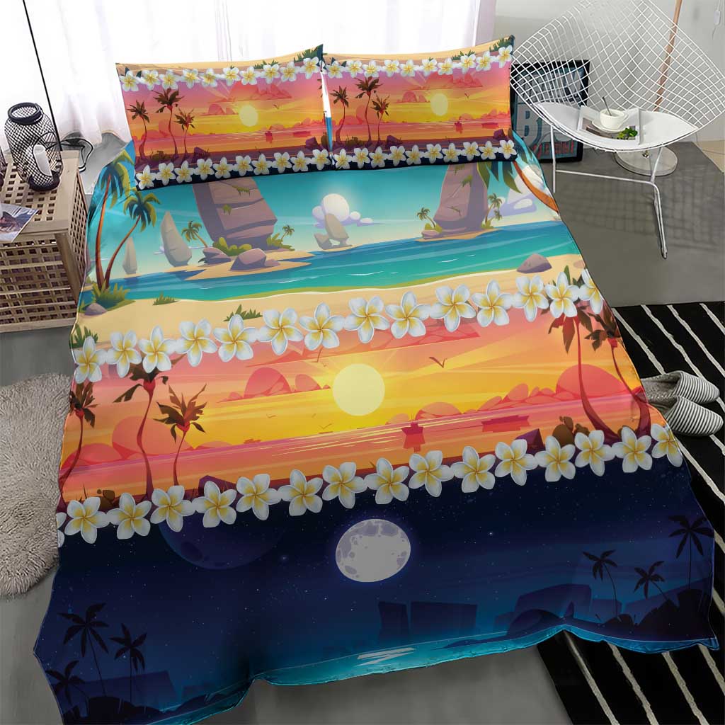 Hawaii Beach Landscape Time-Lapse Bedding Set Tropical Plumeria Flowers LT01 - Polynesian Pride