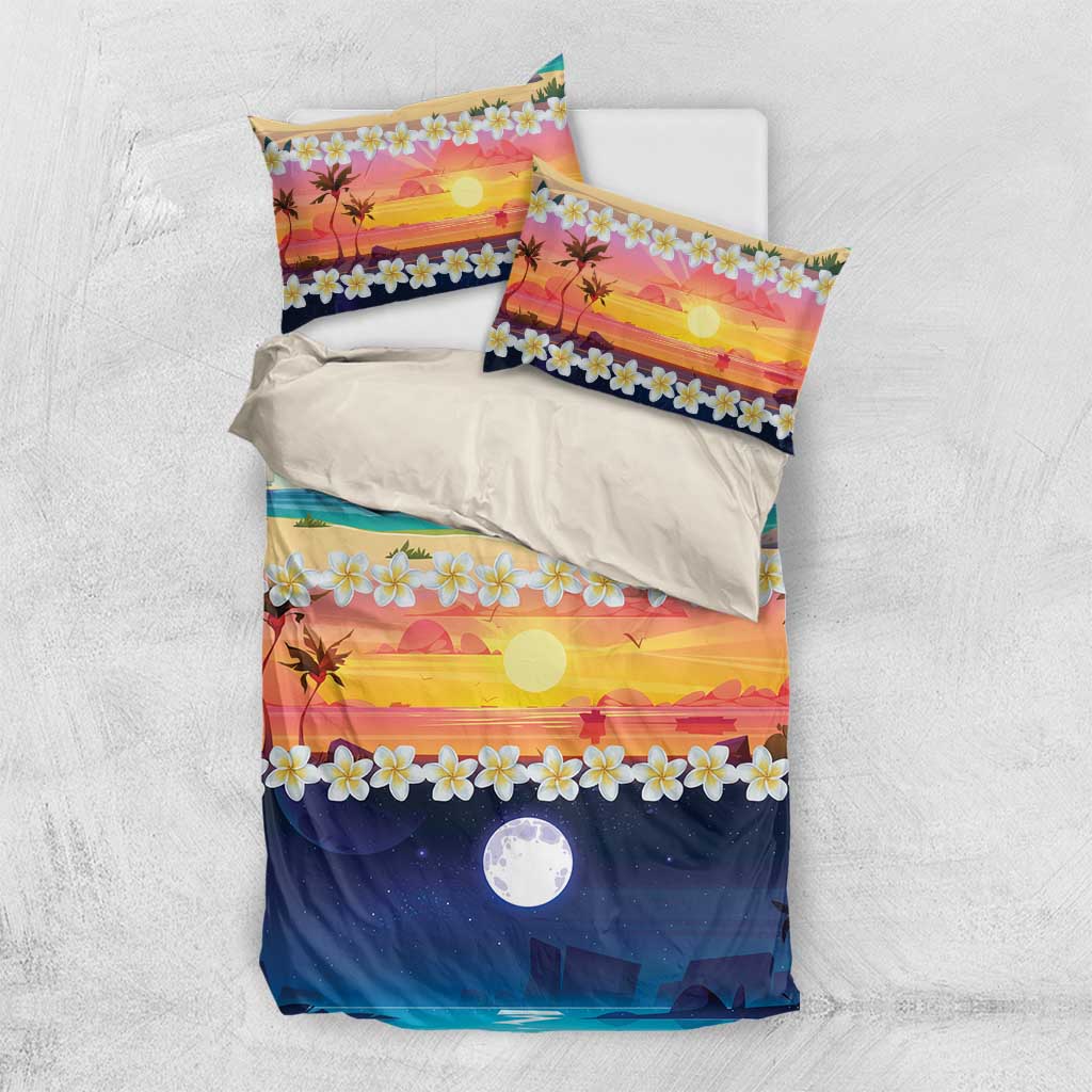 Hawaii Beach Landscape Time-Lapse Bedding Set Tropical Plumeria Flowers LT01 US Twin 172cm x 218cm Multicolor - Polynesian Pride