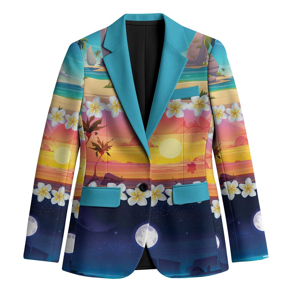 Hawaii Beach Landscape Time-Lapse Blazer Tropical Plumeria Flowers LT01 Unisex Multicolor - Polynesian Pride