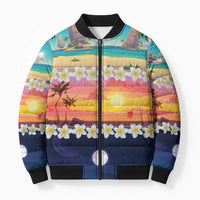 Hawaii Beach Landscape Time-Lapse Bomber Puffer Jacket Tropical Plumeria Flowers LT01 Unisex Multicolor - Polynesian Pride