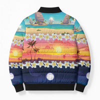 Hawaii Beach Landscape Time-Lapse Bomber Puffer Jacket Tropical Plumeria Flowers LT01 - Polynesian Pride