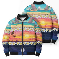 Hawaii Beach Landscape Time-Lapse Bomber Puffer Jacket Tropical Plumeria Flowers LT01 - Polynesian Pride