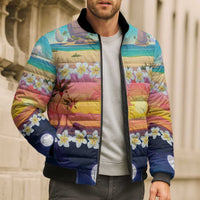 Hawaii Beach Landscape Time-Lapse Bomber Puffer Jacket Tropical Plumeria Flowers LT01 - Polynesian Pride
