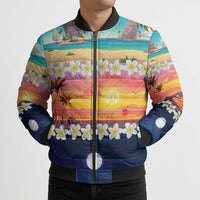 Hawaii Beach Landscape Time-Lapse Bomber Puffer Jacket Tropical Plumeria Flowers LT01 - Polynesian Pride